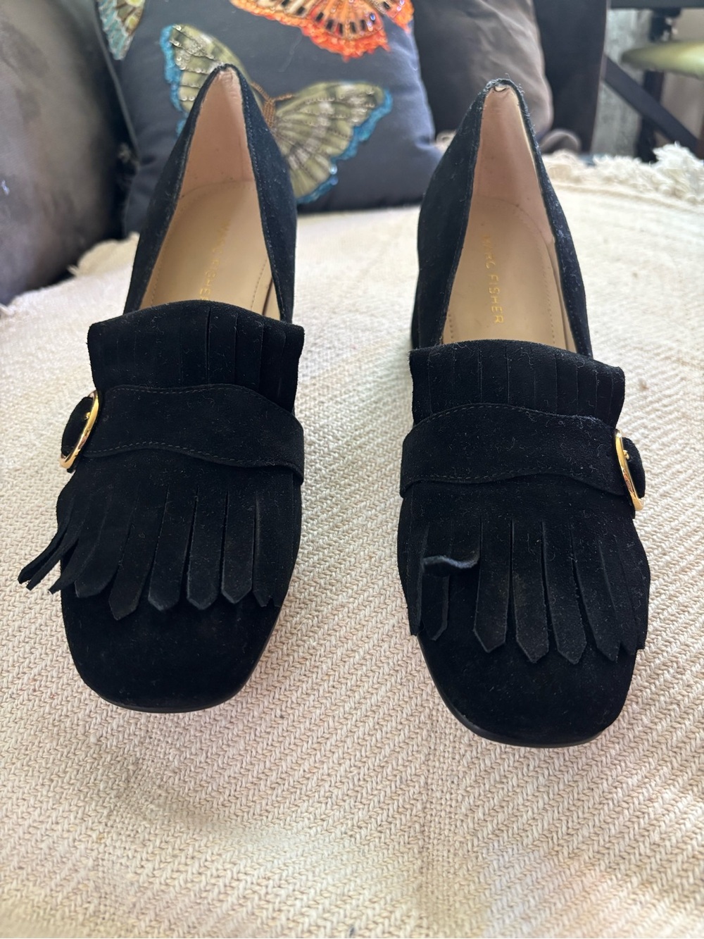 Mark Fisher Black Suede Block
Heel & Fringe Loafer Size 8.5 M - Picture 11 of 13